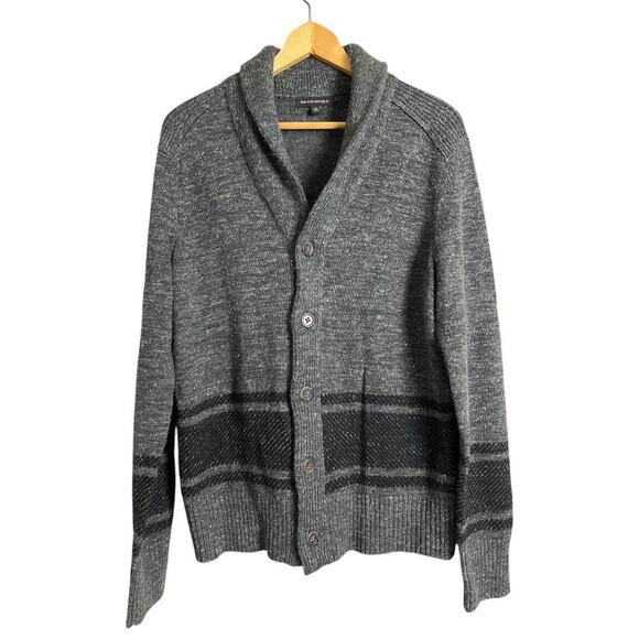 Banana Republic Striped Knit Cardigan Sweater Gray Mens M Wool Linen Blend - Picture 1 of 6